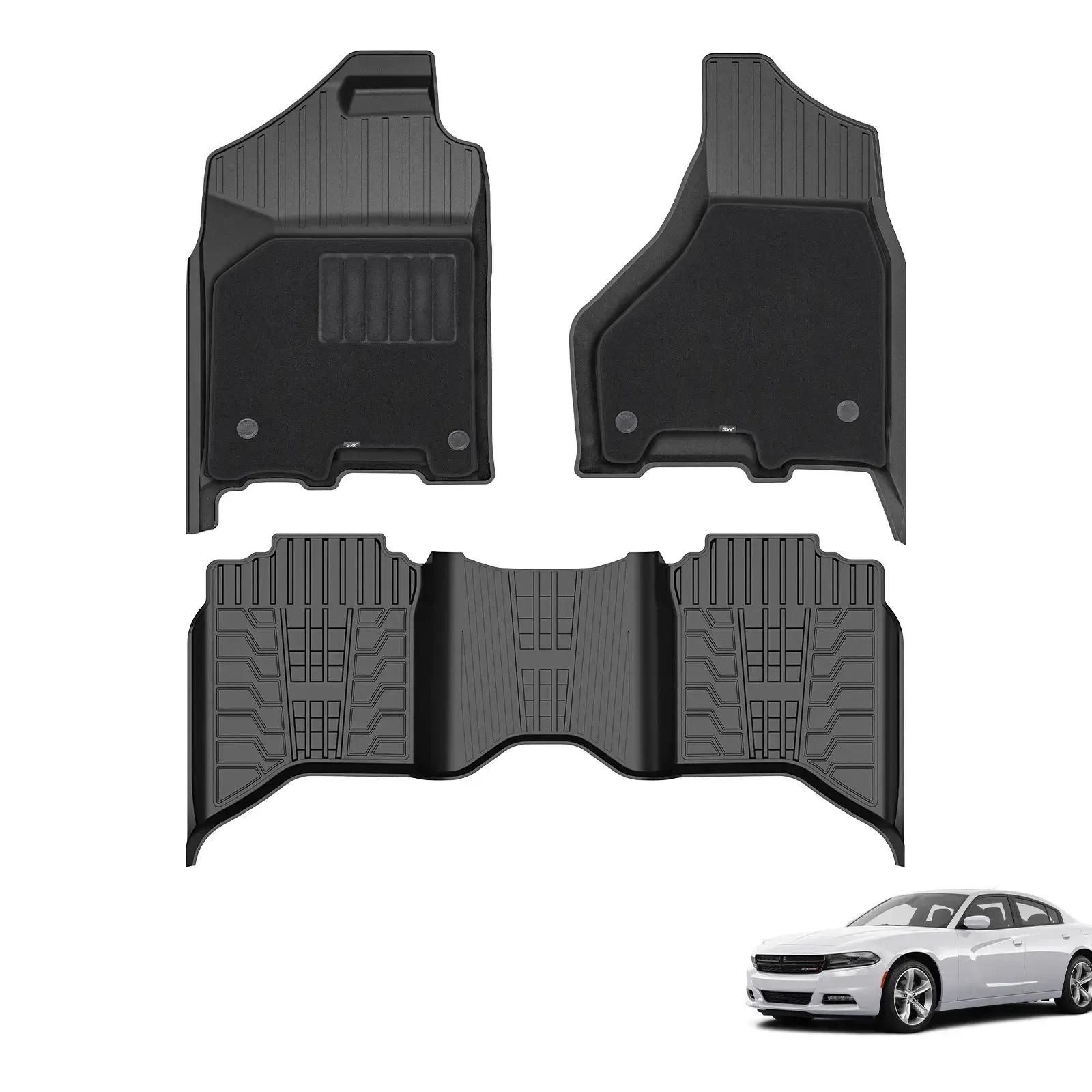 3W 2013-2018 Dodge Ram 1500/2500/3500 Crew Cab, 2019-2024 Dodge Ram 1500 Classic Crew Cab Custom Floor Mats  Thorex™ All-Weather Protection