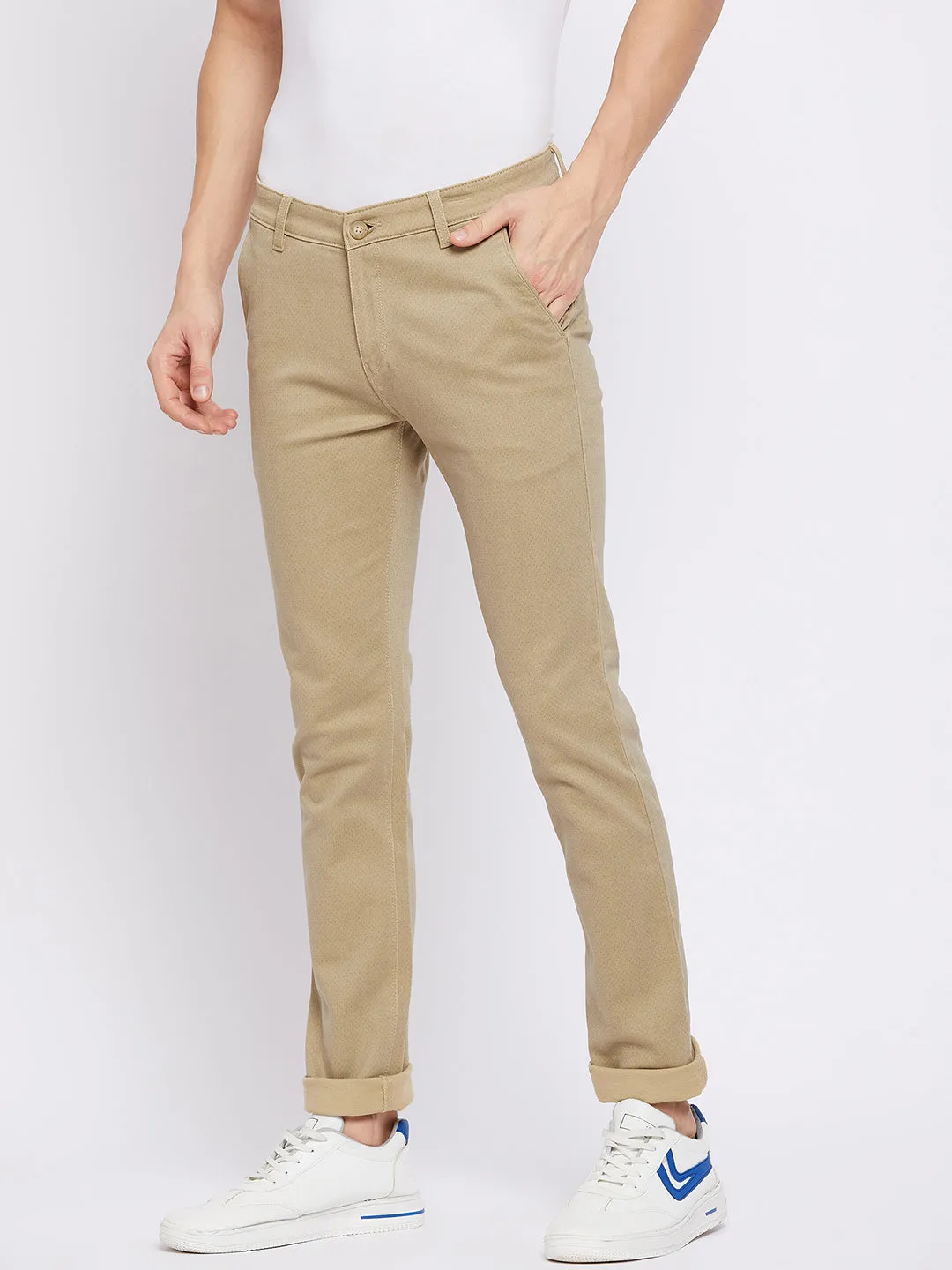 Beige Printed Trousers