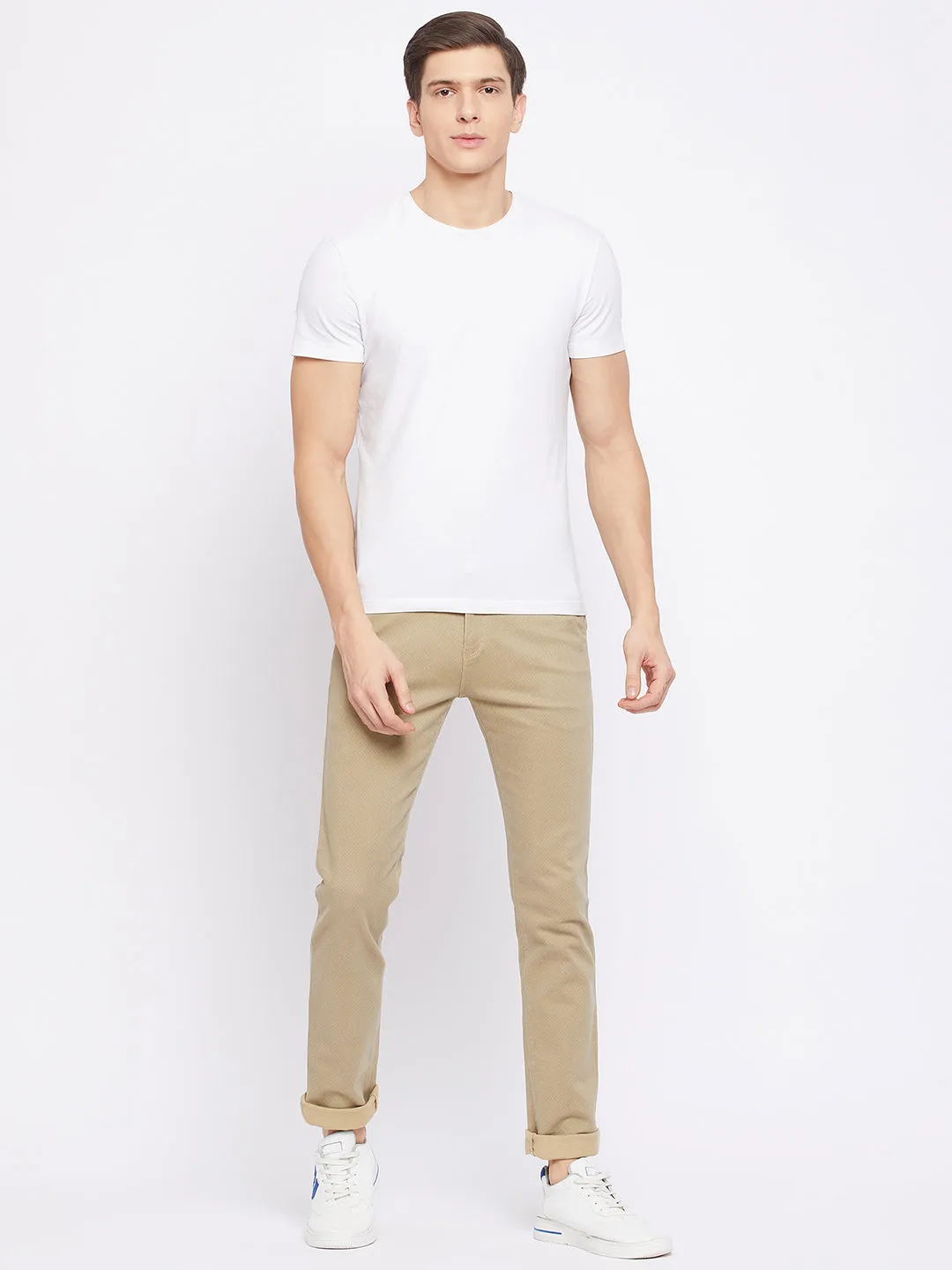 Beige Printed Trousers