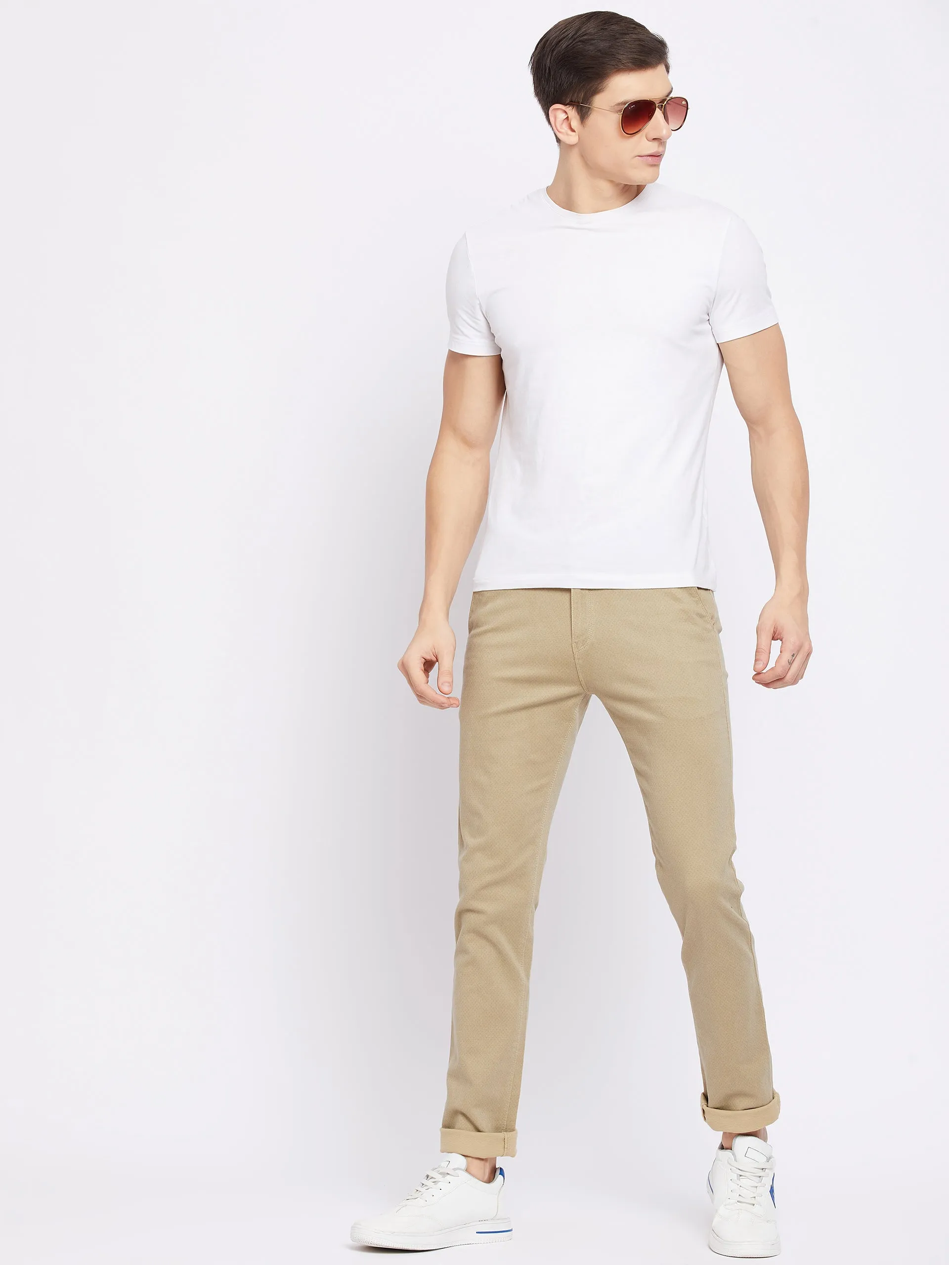Beige Printed Trousers