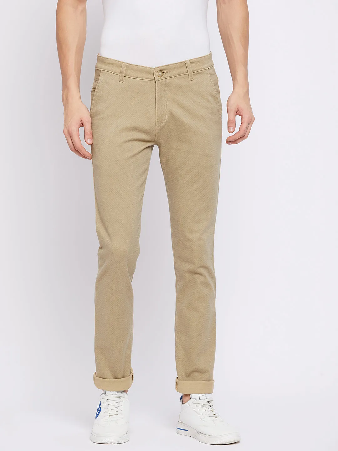 Beige Printed Trousers