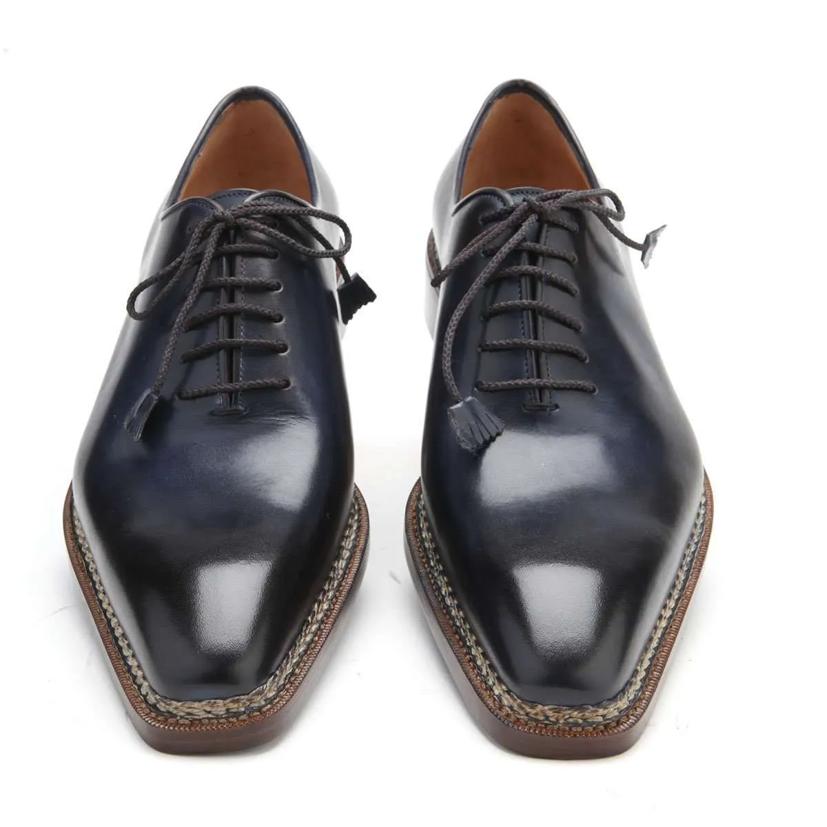 Caporicci 1400 Men's Luxury Italian Designer Shoes Blue Calf-Skin Leather Oxfords (CAP1037)