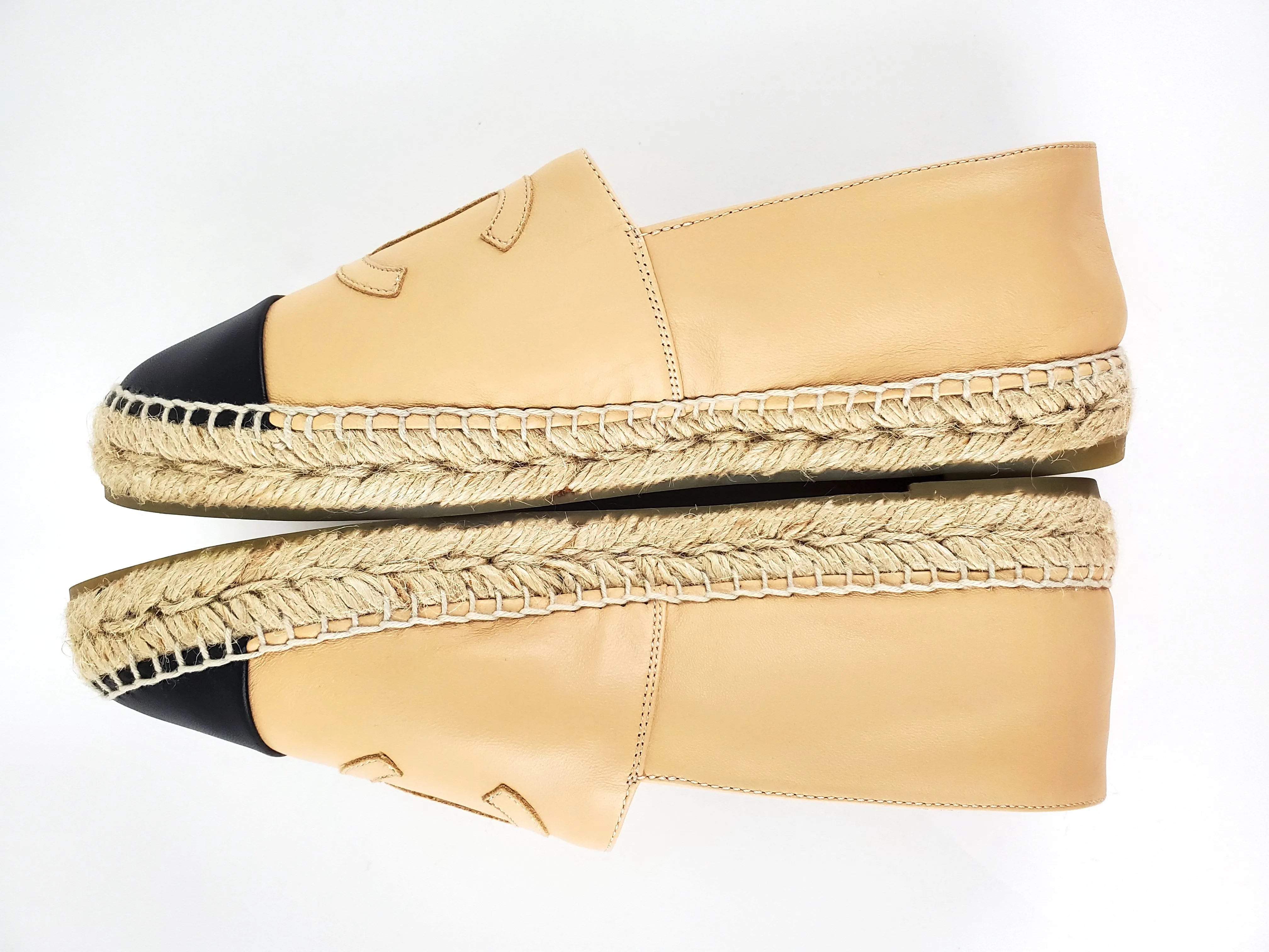 Chanel Beige Black Lambskin Round Toe Espadrilles 41