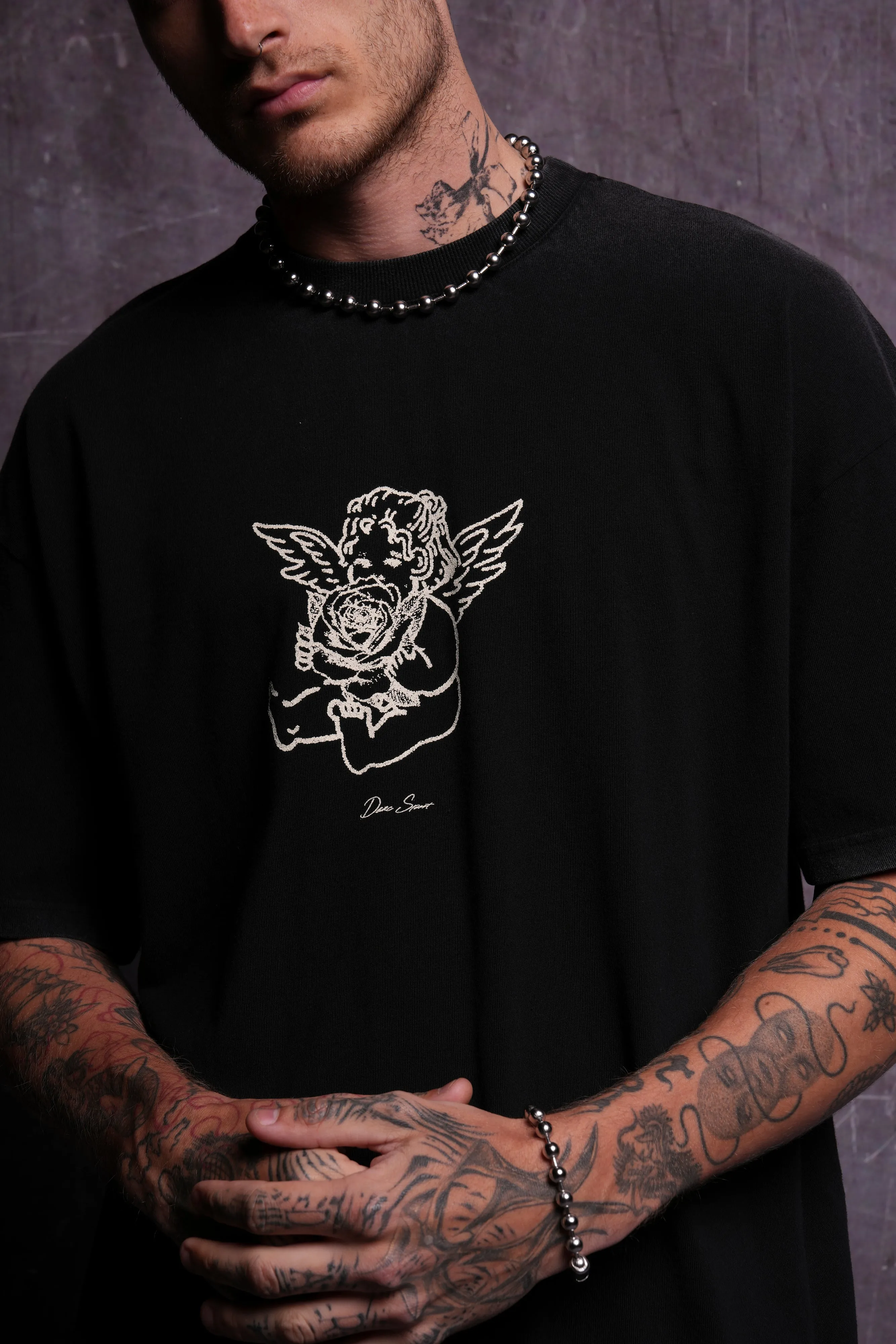 Cherub And The Rose "Premium" Oversized Tee in Black