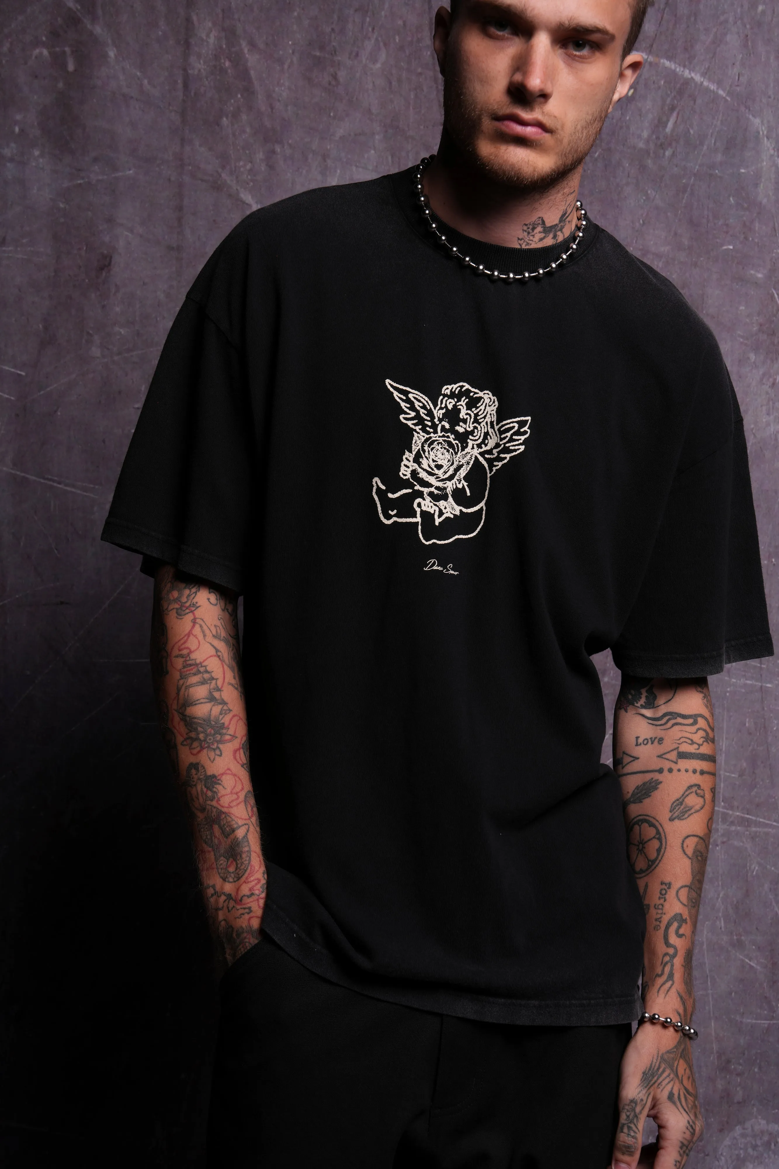 Cherub And The Rose "Premium" Oversized Tee in Black