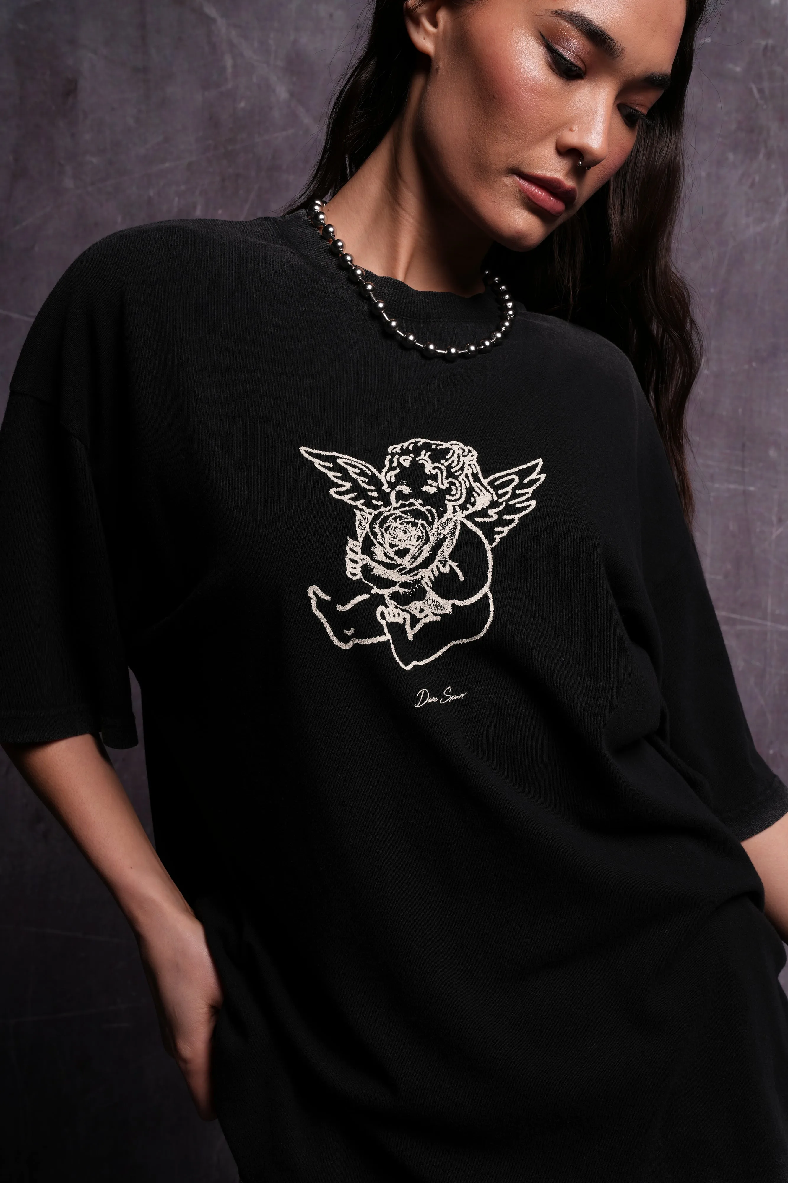 Cherub And The Rose "Premium" Oversized Tee in Black