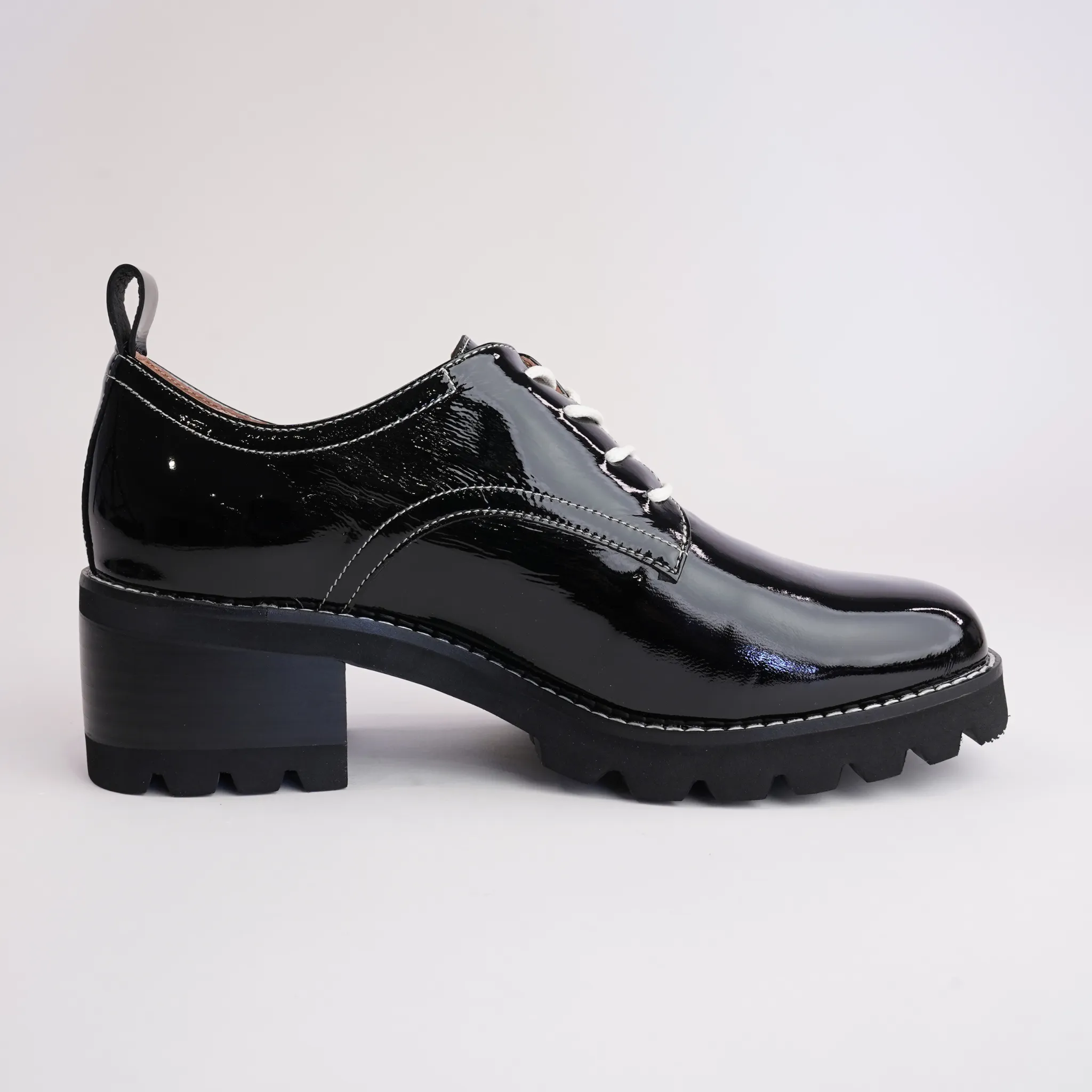 Daya Black Patent Leather Heeled Loafers