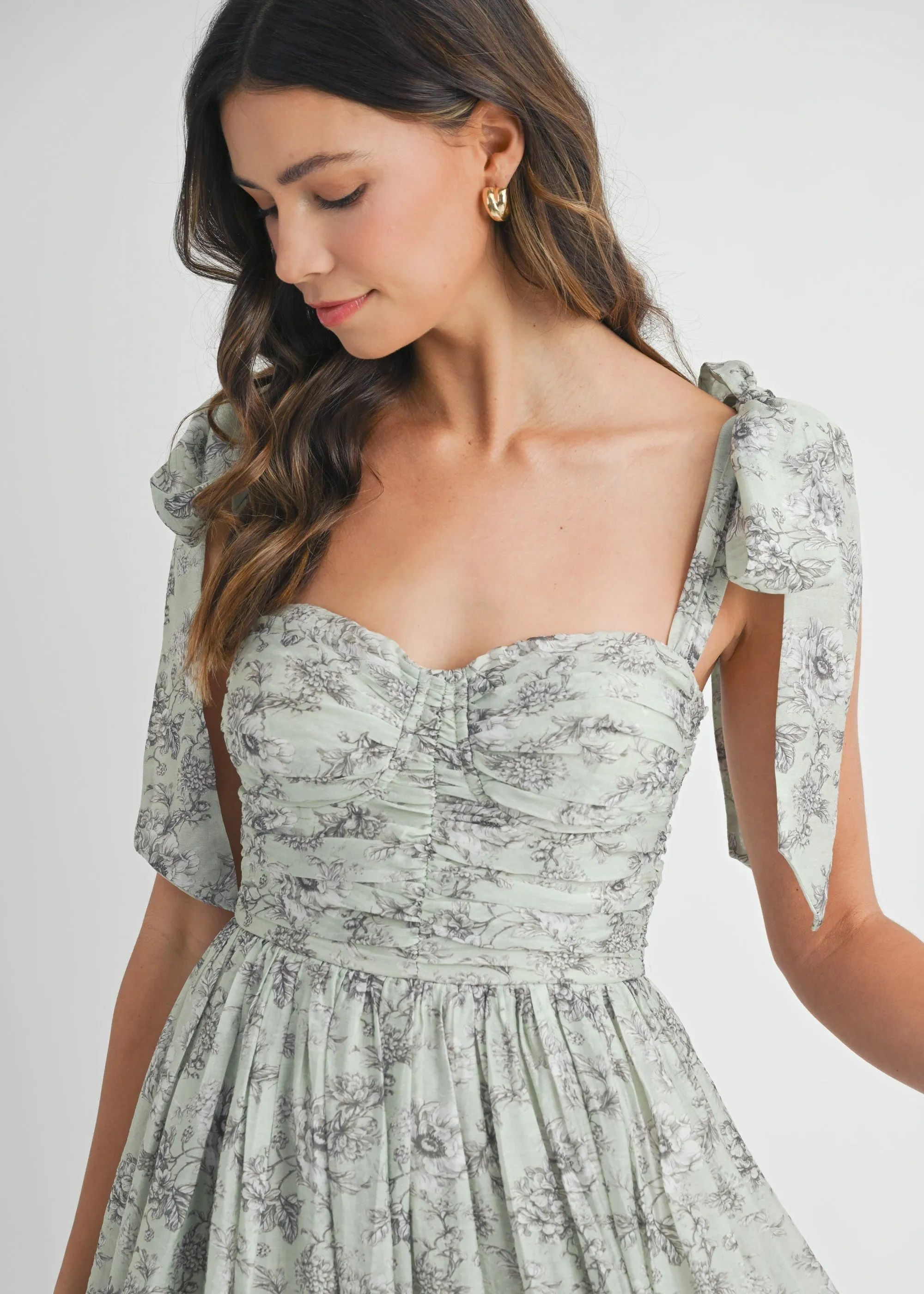 GEMMA FLORAL RUCHED MIDI DRESS