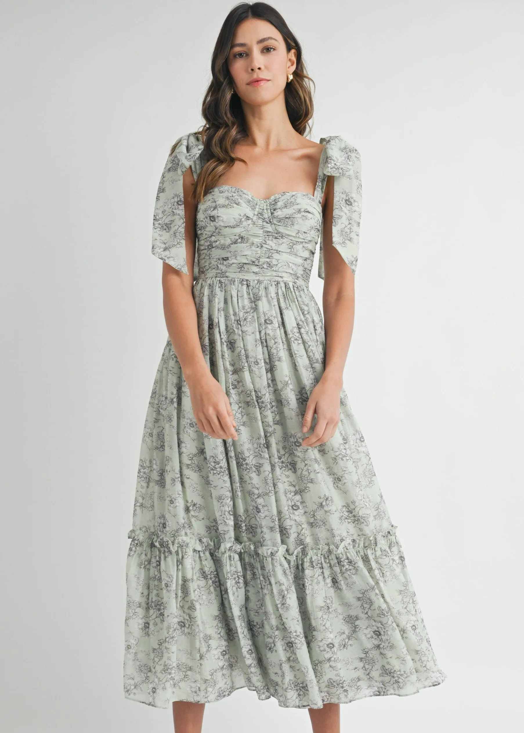GEMMA FLORAL RUCHED MIDI DRESS