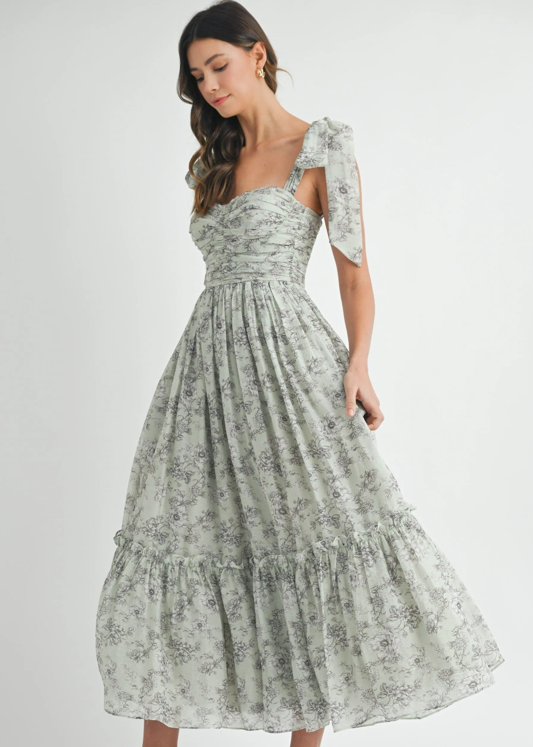 GEMMA FLORAL RUCHED MIDI DRESS