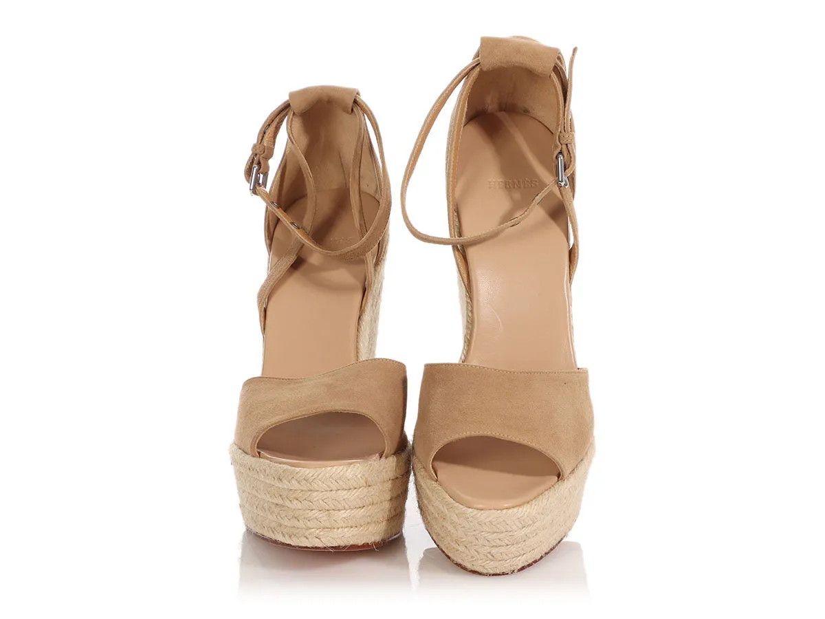 Hermès Brown Suede Wedge Espadrilles