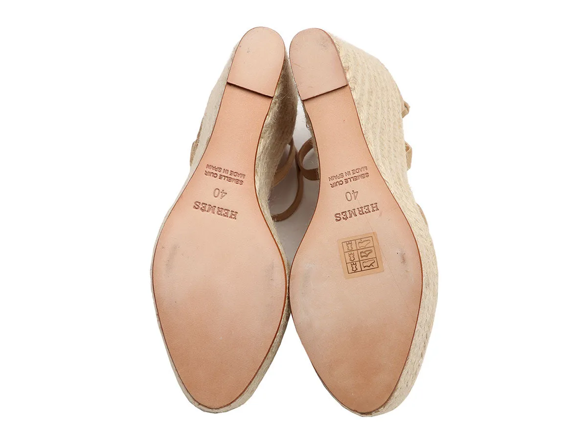 Hermès Brown Suede Wedge Espadrilles