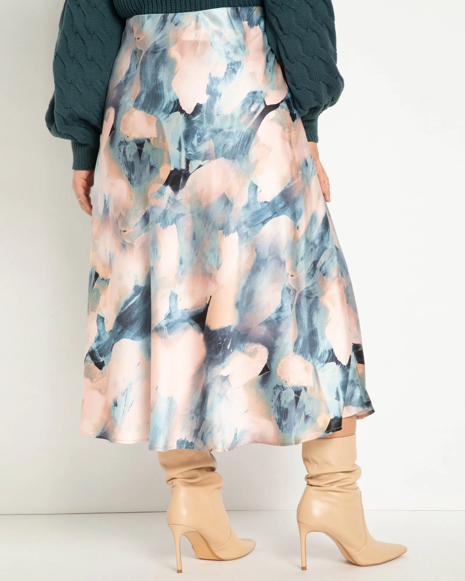 Lexi Spring Romance Satin Midi Skirt | Azure Blue / Pink