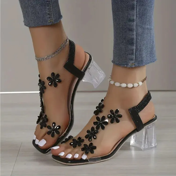 Lily™ | Rhinestone Floral Heel Sandals