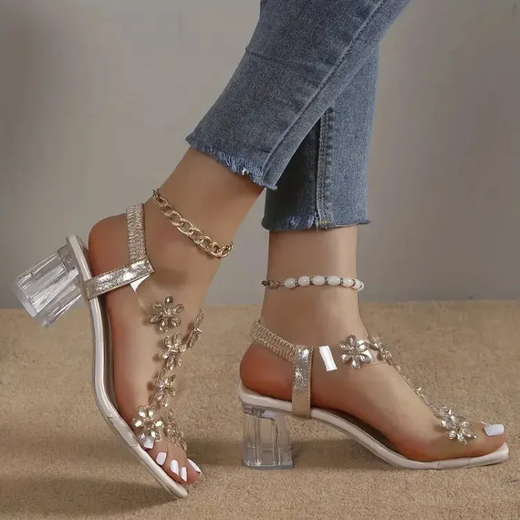 Lily™ | Rhinestone Floral Heel Sandals