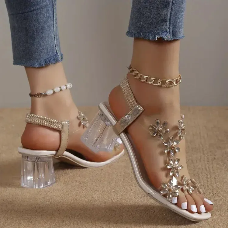 Lily™ | Rhinestone Floral Heel Sandals