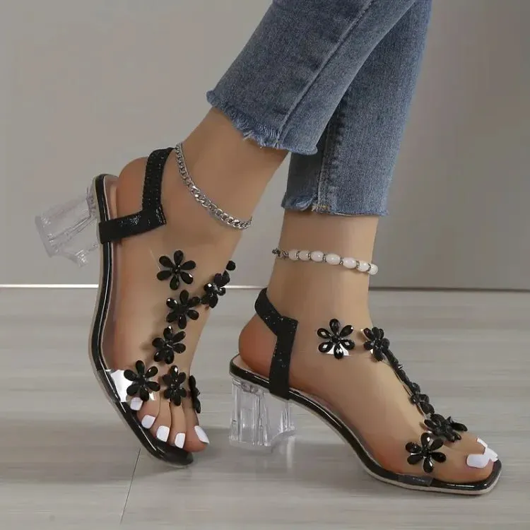 Lily™ | Rhinestone Floral Heel Sandals