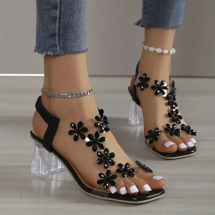 Lily™ | Rhinestone Floral Heel Sandals