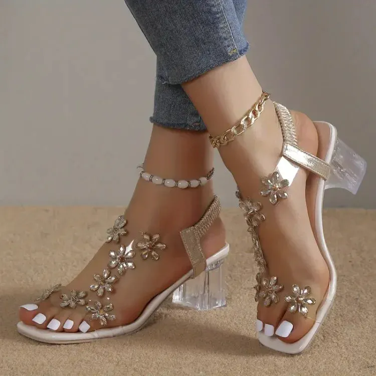 Lily™ | Rhinestone Floral Heel Sandals