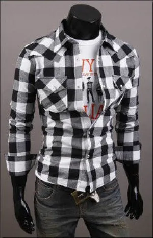 Mens Long Sleeve Button Down Plaid Shirt