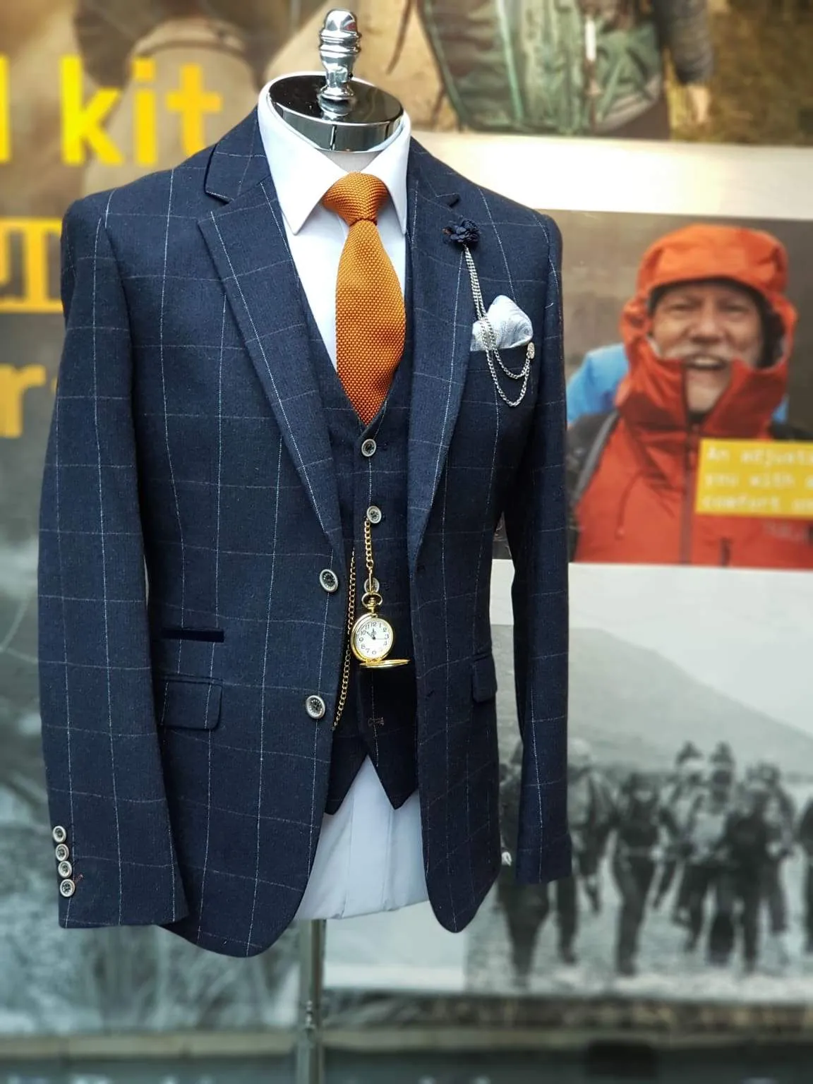 Navy 3 Piece Check Slim Fit Tweed Suit Cavani Angels