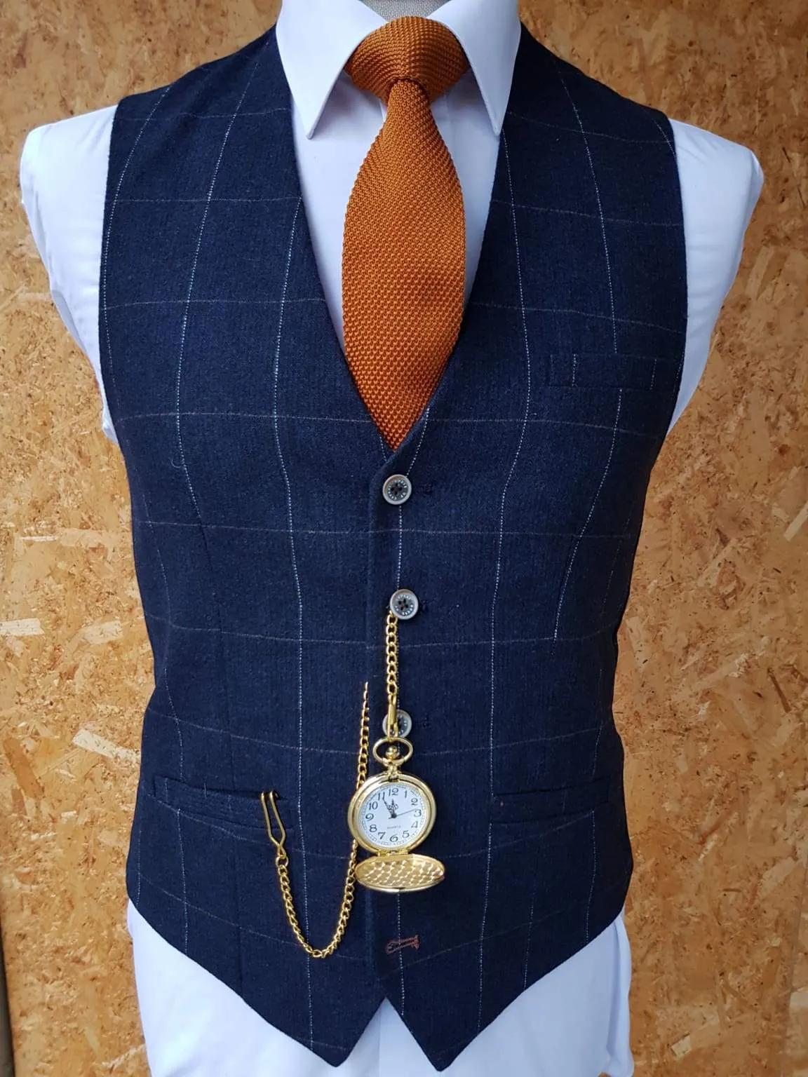 Navy 3 Piece Check Slim Fit Tweed Suit Cavani Angels