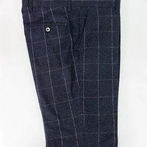 Navy 3 Piece Check Slim Fit Tweed Suit Cavani Angels