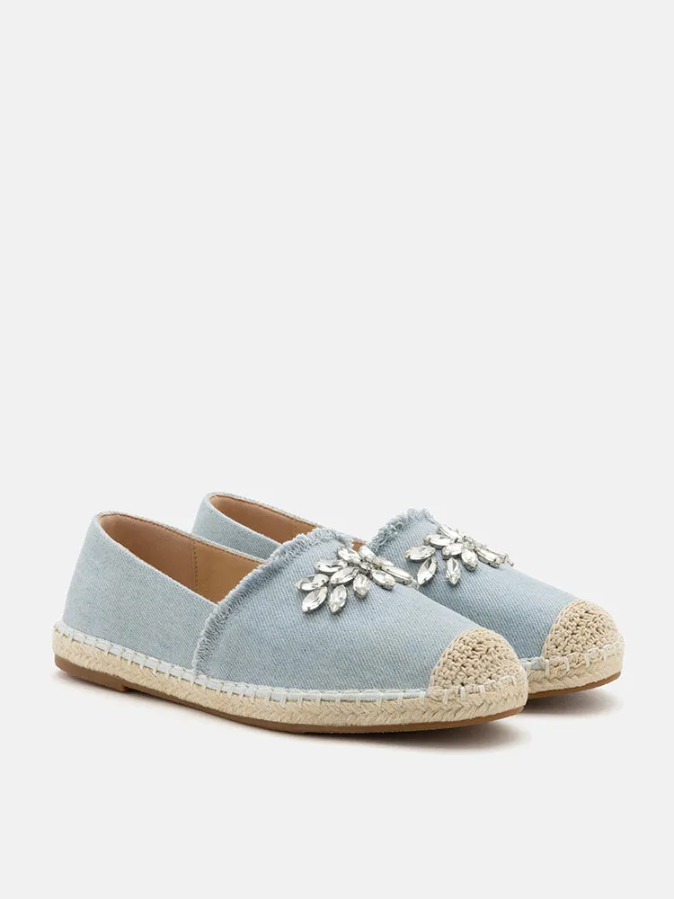 Regina Crystal Embellished Denim Espadrilles