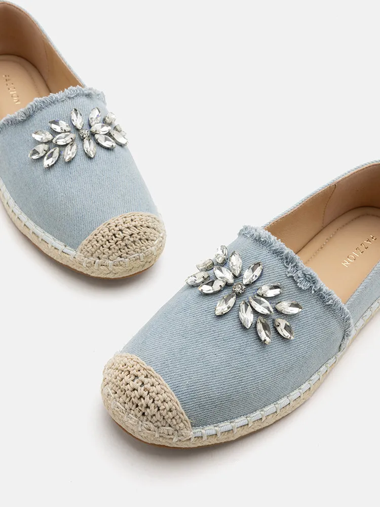 Regina Crystal Embellished Denim Espadrilles