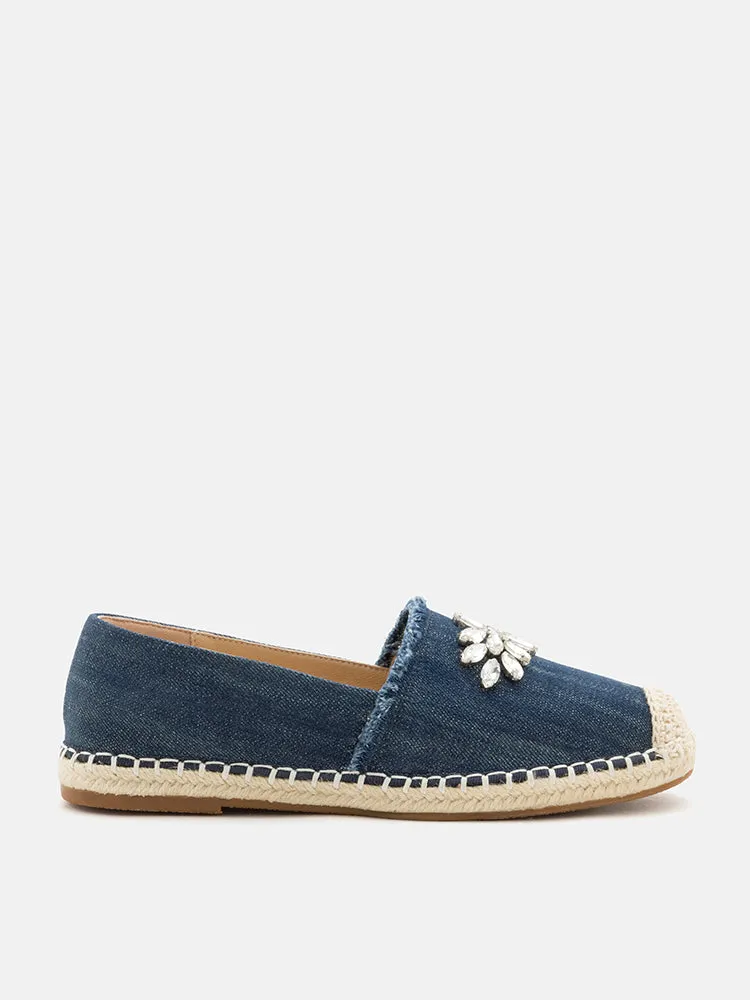 Regina Crystal Embellished Denim Espadrilles