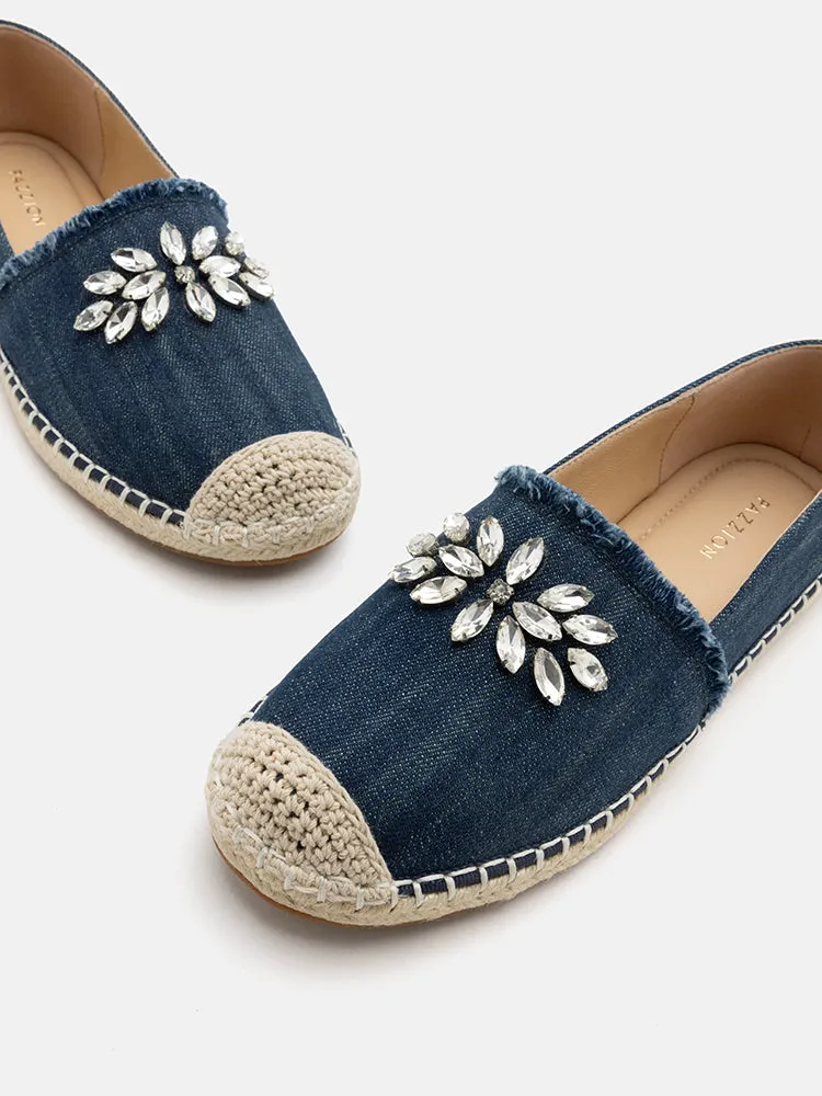 Regina Crystal Embellished Denim Espadrilles