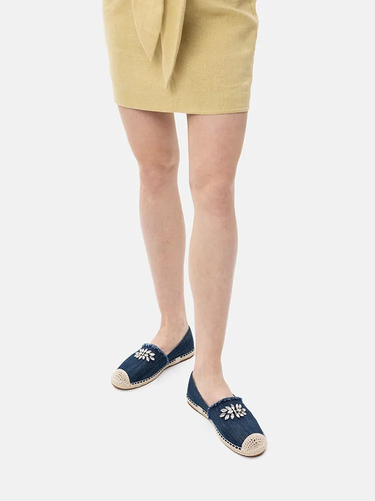Regina Crystal Embellished Denim Espadrilles