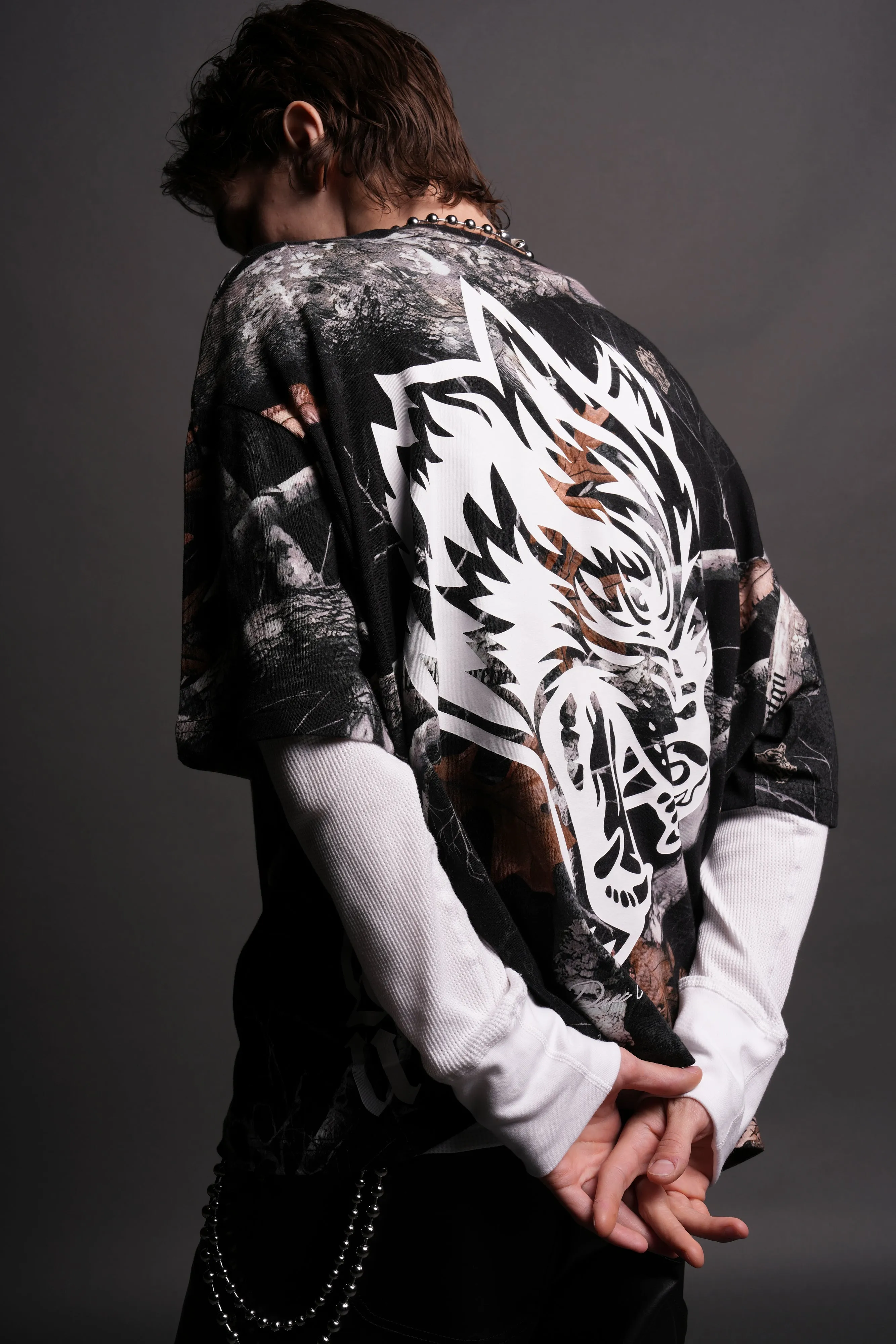 Respect The Wolves "Premium" Box Cut Tee in Darc Woodland Camo