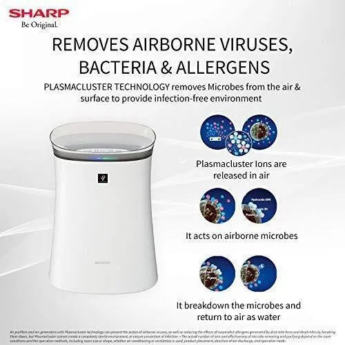 Sharp Air Purifier FP-F40E-W for Homes & Offices | Dual Purification - ACTIVE (Plasmacluster Technology) & PASSIVE FILTERS (True HEPA H14 Carbon Pre-Filter)