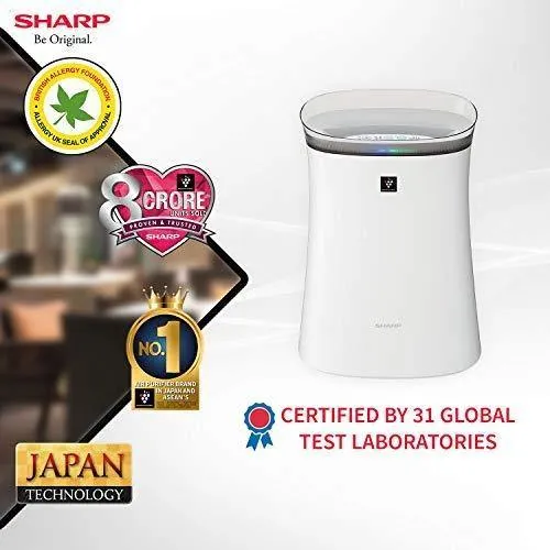 Sharp Air Purifier FP-F40E-W for Homes & Offices | Dual Purification - ACTIVE (Plasmacluster Technology) & PASSIVE FILTERS (True HEPA H14 Carbon Pre-Filter)