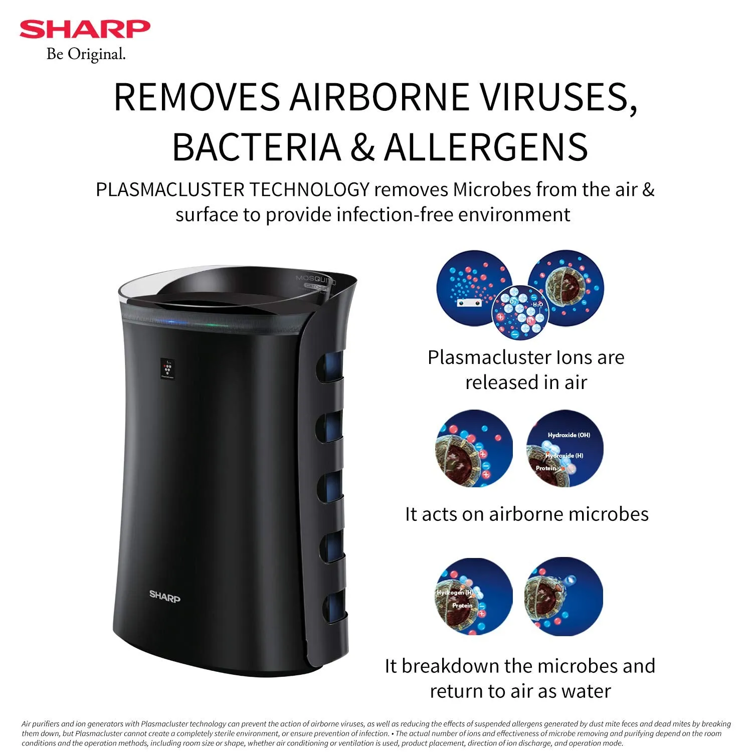Sharp FP-GM50E-B Air Purifier with Mosquito Catcher | Plasmacluster Ion, H14 HEPA Filter, Haze Mode, Anti-Dust | Coverage up to 450 Sq. Ft | Black