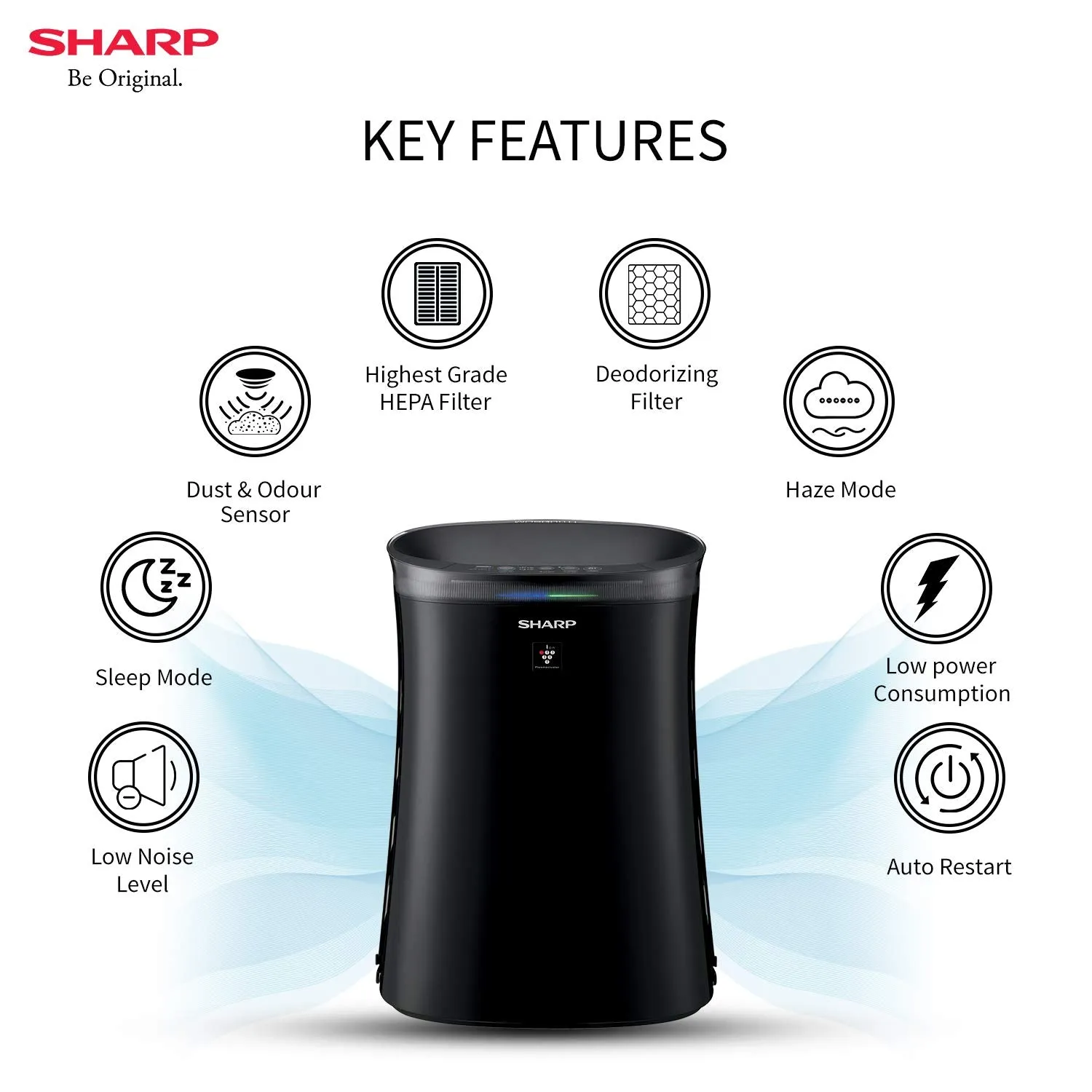 Sharp FP-GM50E-B Air Purifier with Mosquito Catcher | Plasmacluster Ion, H14 HEPA Filter, Haze Mode, Anti-Dust | Coverage up to 450 Sq. Ft | Black