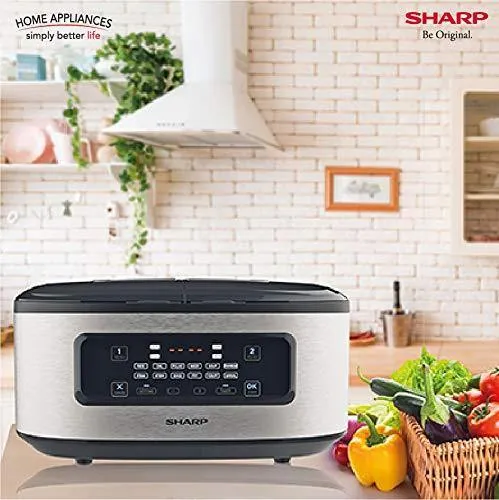Sharp KN-TC50VI-SL Twin Cooker | 1st Dual Pot Multi Cooker | Smart Temperature Control | 12 Auto Cooking Modes | Silver