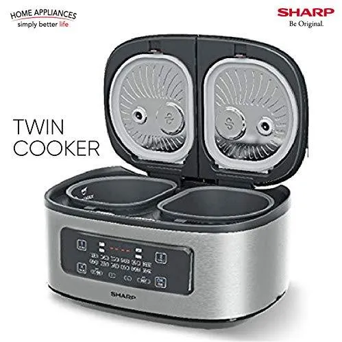 Sharp KN-TC50VI-SL Twin Cooker | 1st Dual Pot Multi Cooker | Smart Temperature Control | 12 Auto Cooking Modes | Silver