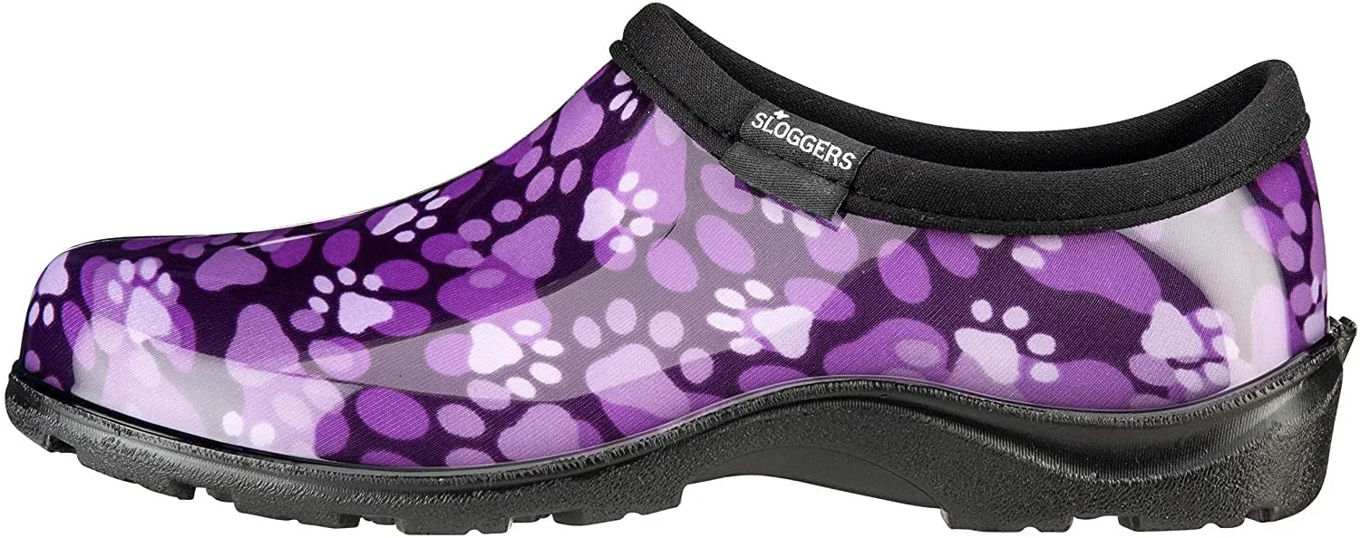 Sloggers Women's Waterproof Rain and Garden Shoe with Comfort Insole, Purple Paw Print, Size 8, Style 5114QP08