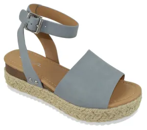 Soda Topic Topshoe Avenue Open Toe Ankle Strap Espadrille Sandal Light Blue