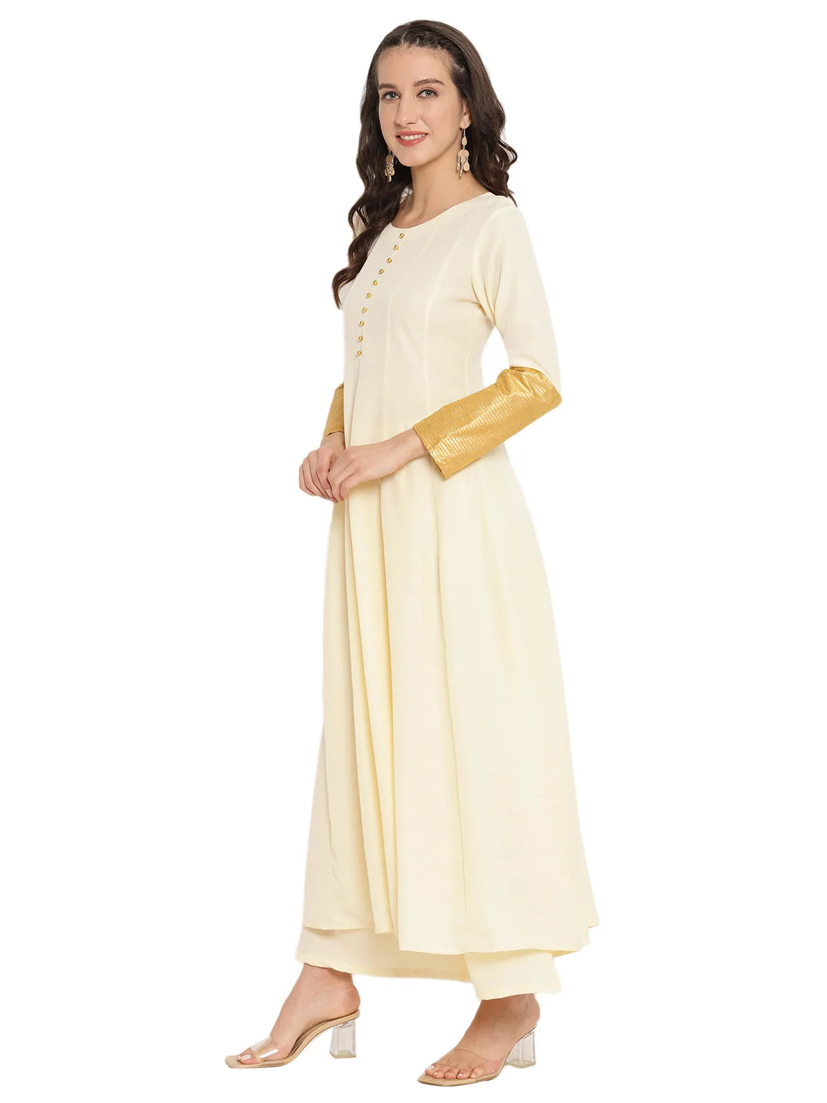 Solid Anarkali Kurta with Dupatta Set