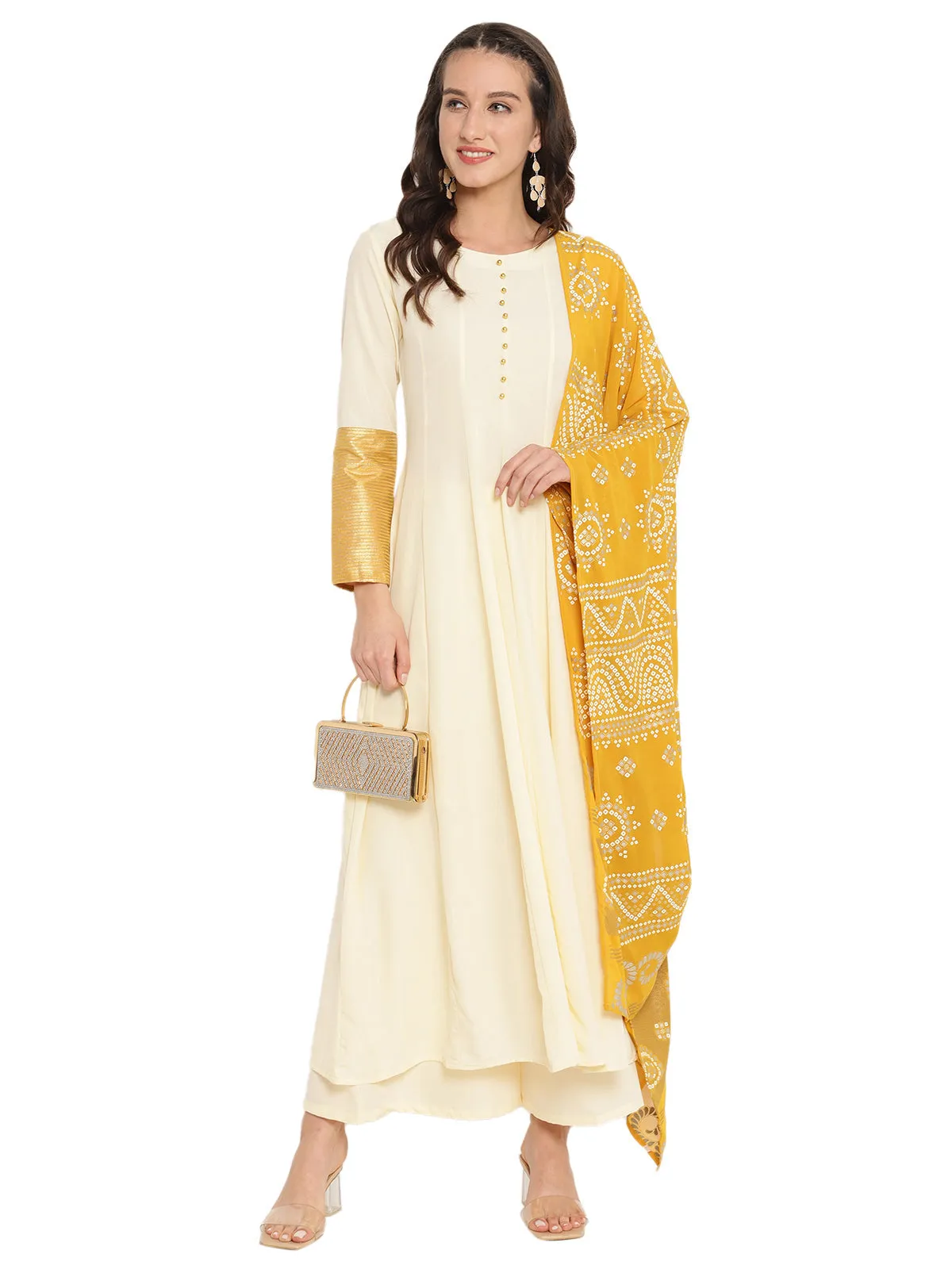 Solid Anarkali Kurta with Dupatta Set