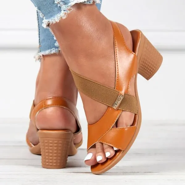 Women's Fashion Fish Mouth Chunky Heel Sandals 65188501C