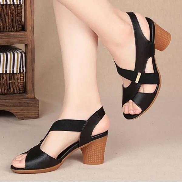 Women's Fashion Fish Mouth Chunky Heel Sandals 65188501C