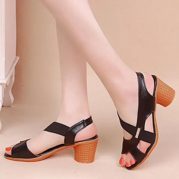 Women's Fashion Fish Mouth Chunky Heel Sandals 65188501C